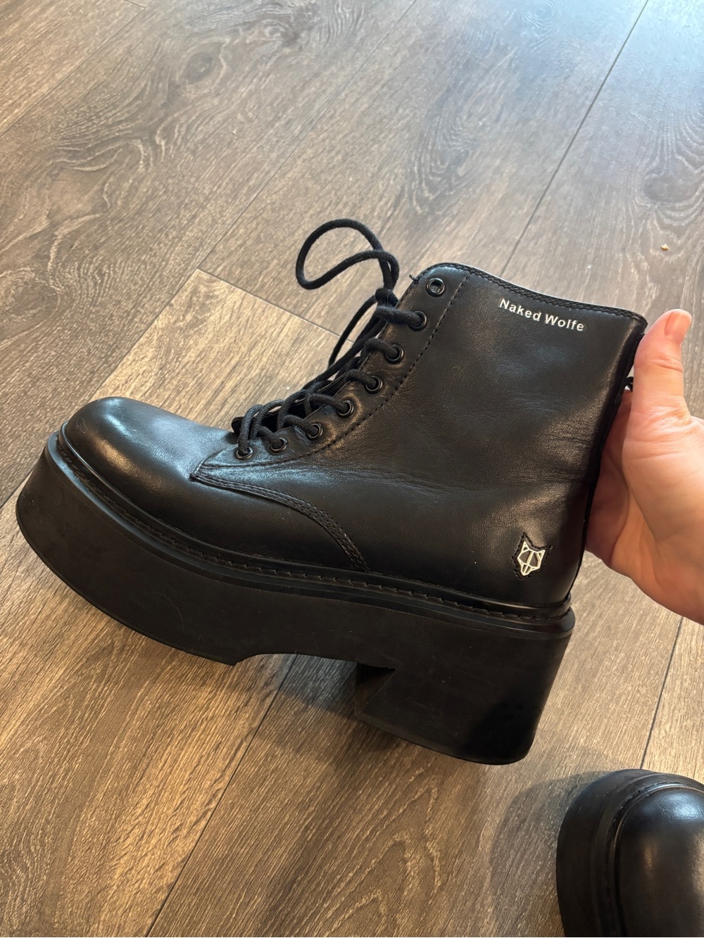 8 us / 38 eu Naked Wolfe Art Mayfair Black Leather Platform Boots